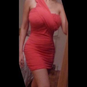 Coral Pink One Shoulder Bodycon Mini Dress